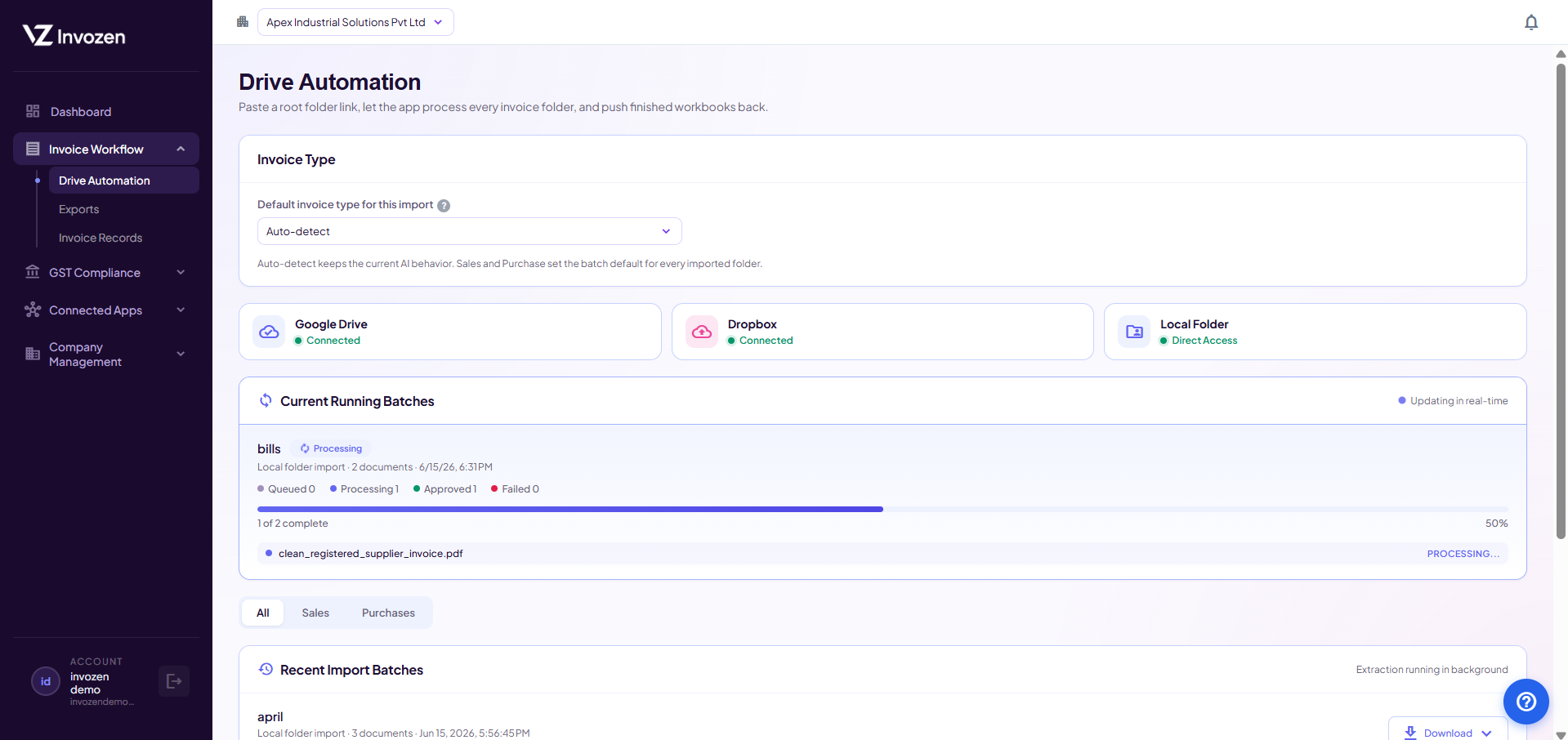 Batch processing dashboard with real-time progress